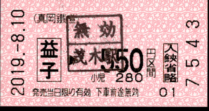 真岡鐵道 金額式 軟券乗車券