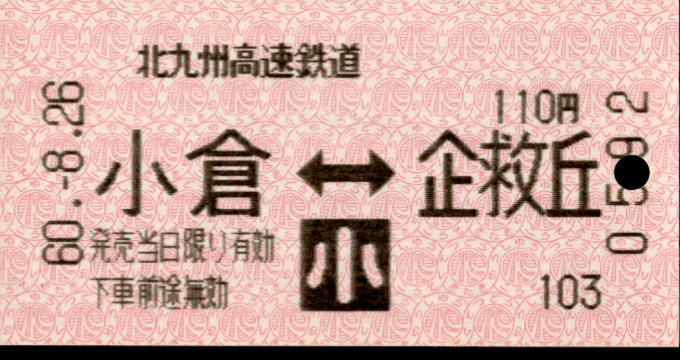 北九州高速鉄道 相互式 軟券乗車券