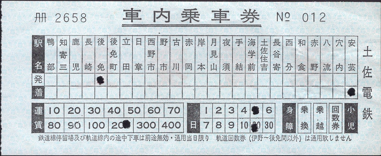 土佐電気鉄道 安芸線 乗車券