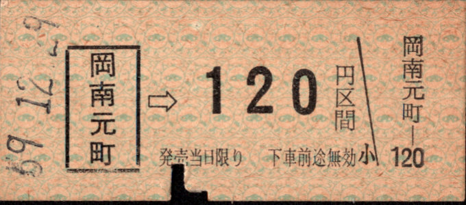 岡山臨港鉄道 金額式 硬券乗車券