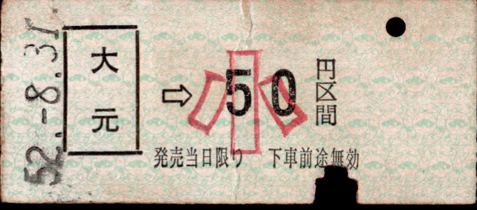 岡山臨港鉄道 金額式 硬券乗車券