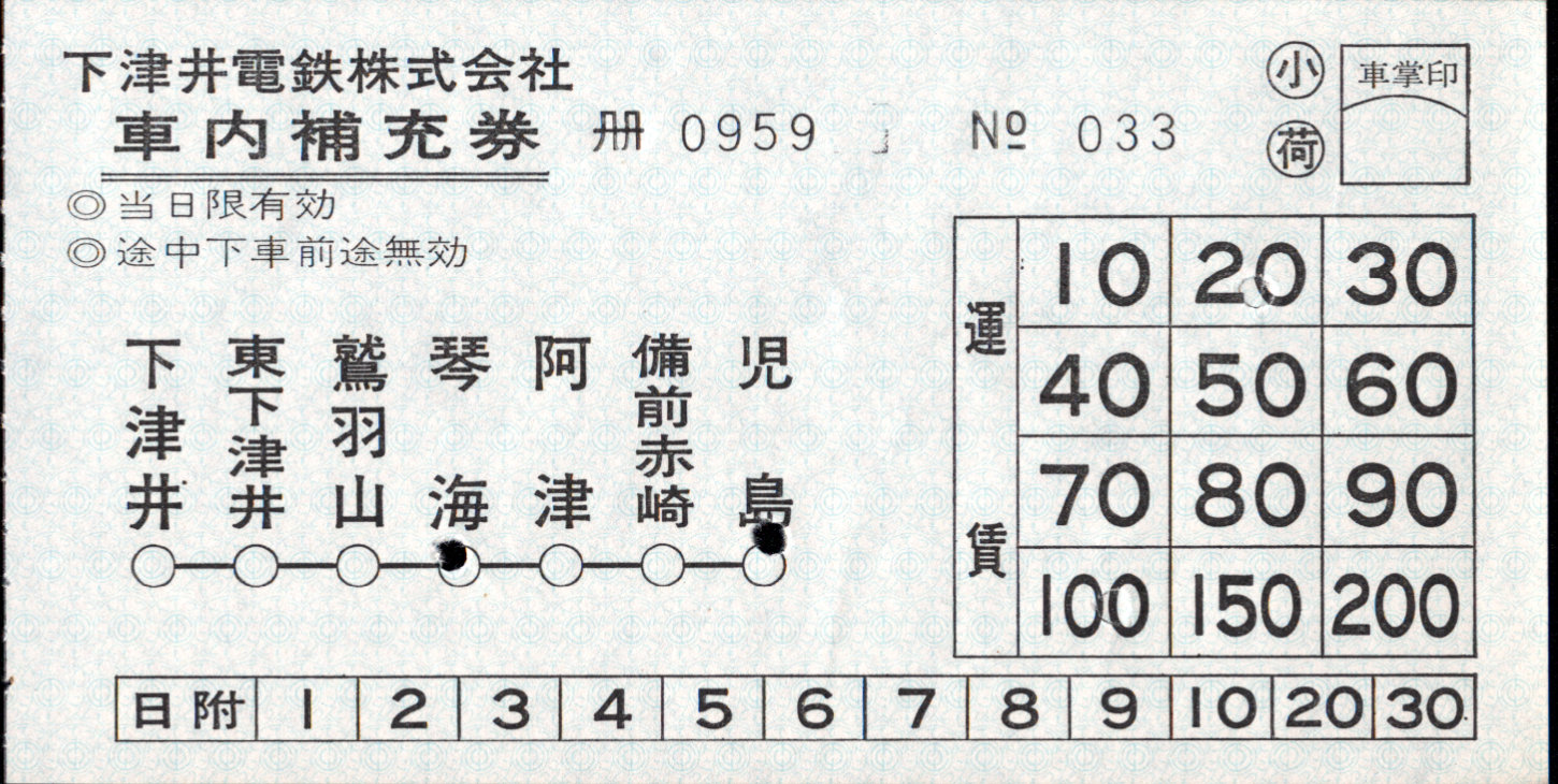 下津井電鉄 車内券